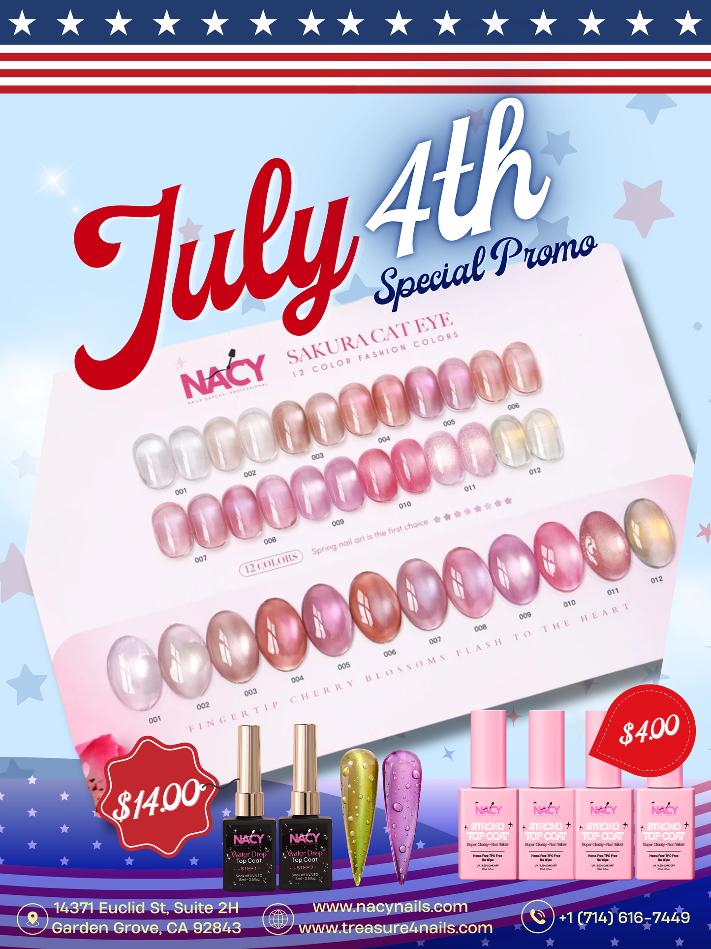 Bundle Set - Nacy Sakura Cat Eye Set 12 Colors + 4pcs Top Coat + Water Drop Set