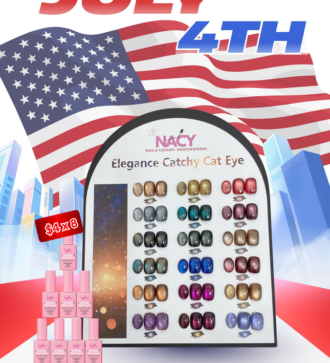 Bundle Set - Nacy Elegance Cat Eye Set 18 Colors + 8pcs Top Coat 0.5oz ($4.00/pcs)