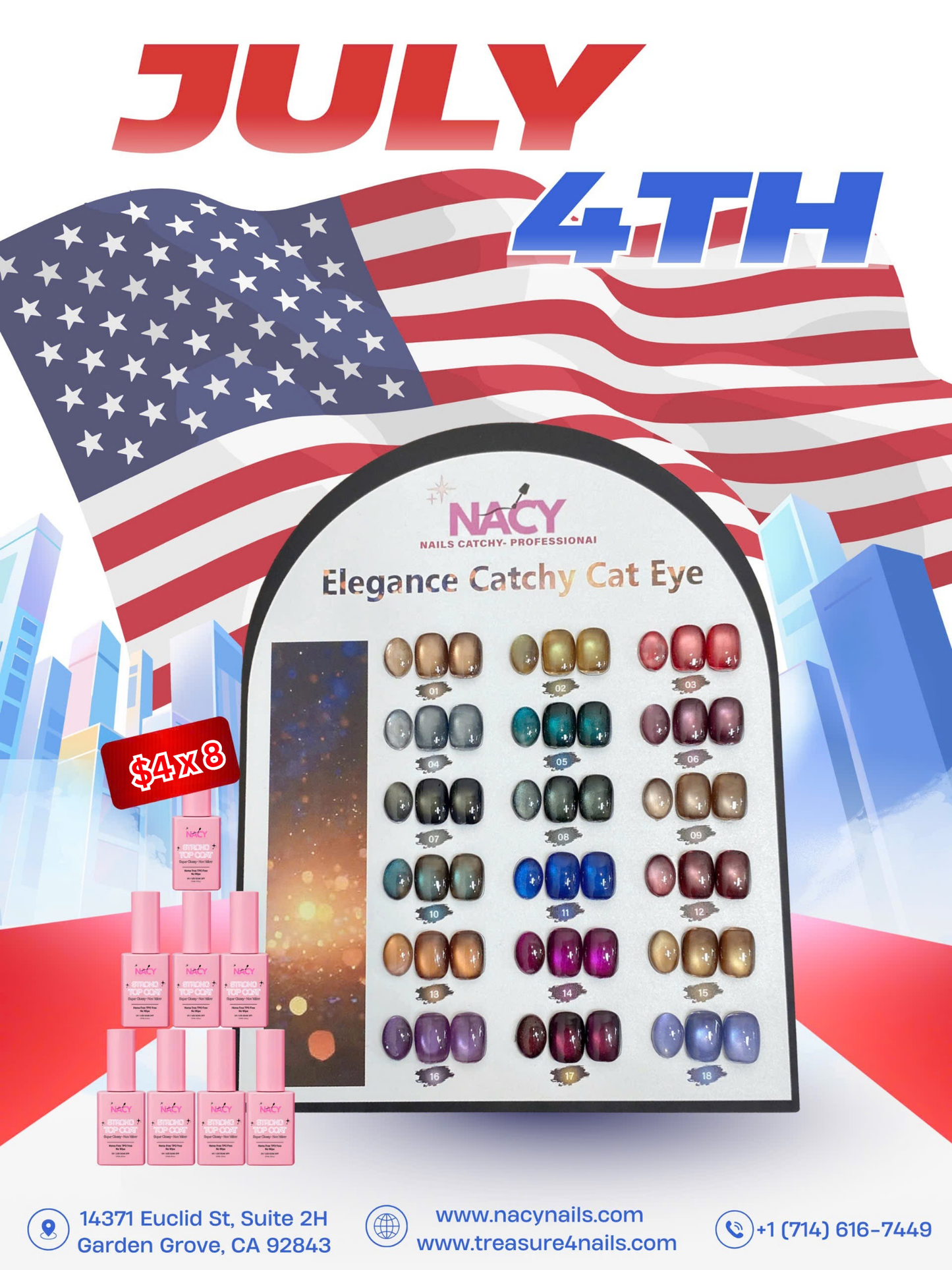 Bundle Set - Nacy Elegance Cat Eye Set 18 Colors + 8pcs Top Coat 0.5oz ($4.00/pcs)