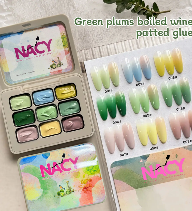Nacy Ombre UV Gel Art Set 9 Color - Green Plums Boiled Wine Patted Glue