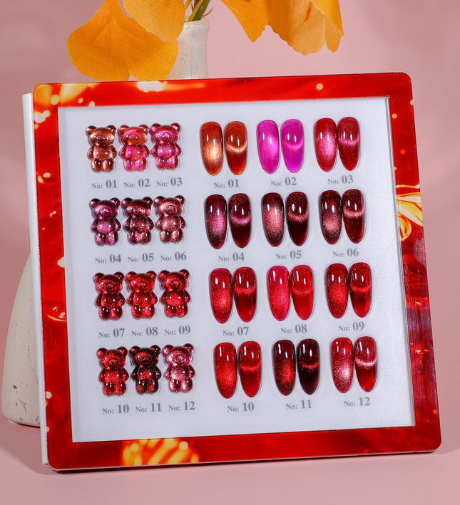 Nacy Red Royal Crystal Cat Eye Collection 12 Colors / w Color Book Display