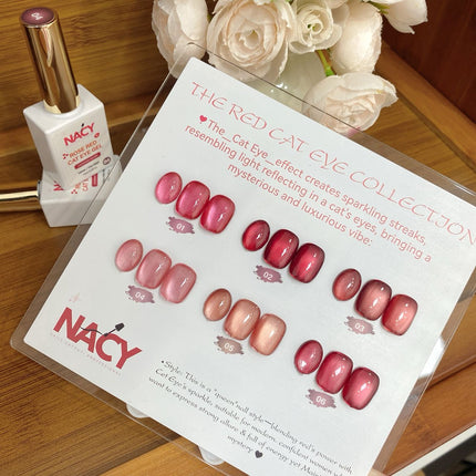 Full Set Nacy Rose Red Ceramic Cat Eye Gel 6 Colors 0.5oz