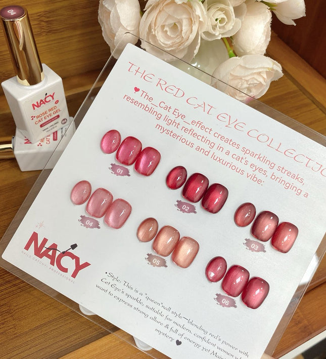 Full Set Nacy Rose Red Ceramic Cat Eye Gel 6 Colors 0.5oz
