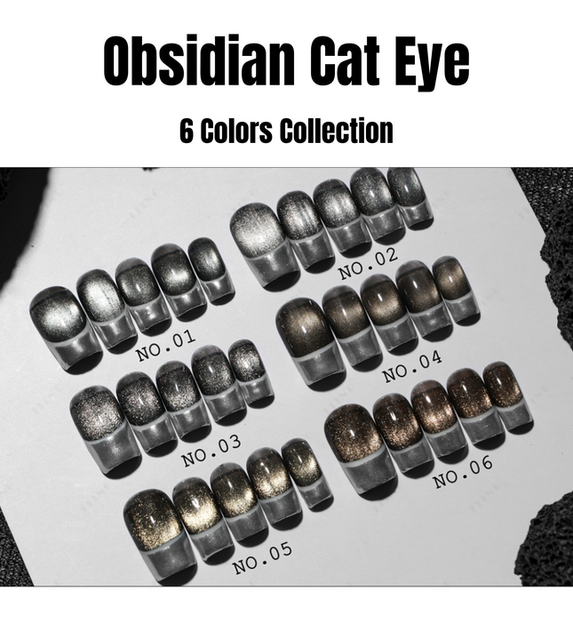Nacy Set of 6 Obsidian Black Cat Eye Gel 0.5oz