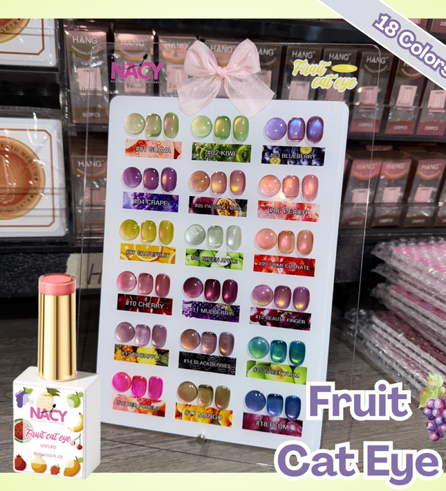 🍓Nacy Fruit Cat Eye 18 Colors Gel 0.5oz Set / Free 1 Color Chart Display HEMA-TPO Free
