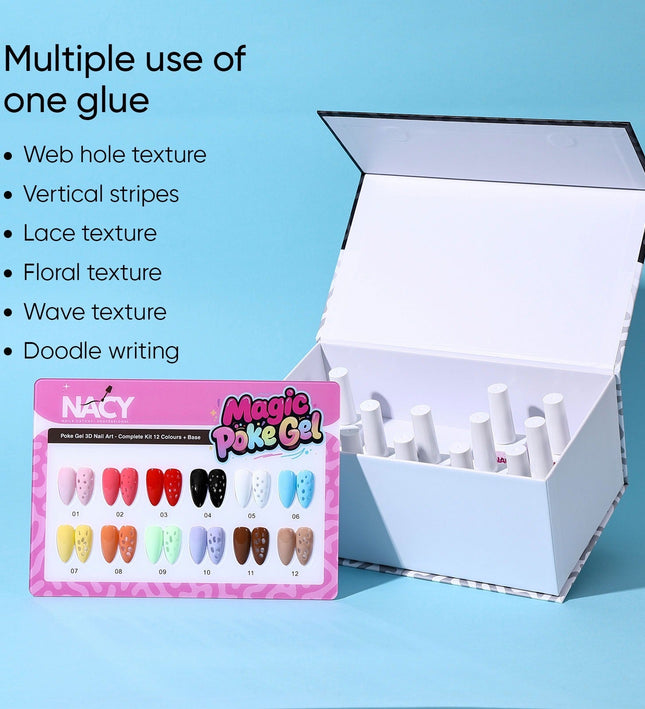 Nacy Poke Gel Full Set 12 Colors 0.5oz + Free Gel Base