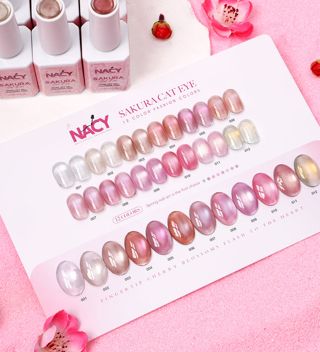 Nacy Sakura Cat Eye 12 Colors Gel Set 0.5oz/ Free Chart Display & Magnet - HEMA / TPO Free