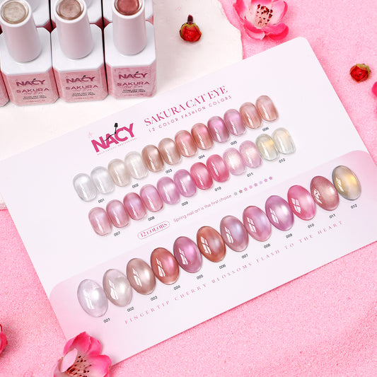 Nacy Sakura Cat Eye 12 Colors Gel Set 0.5oz/ Free Chart Display & Magnet - HEMA / TPO Free