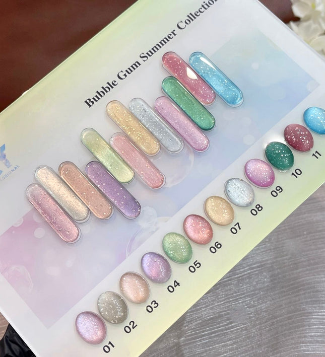 Full Set Nacy Bubble Gum Cat Eye Gel 0.5oz - 12 Colors / Free Chart Display & Magnet
