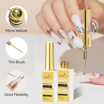 Nacy Metallic Painting Liner Gel Golden Mirror Effect Nail Art 0.4oz