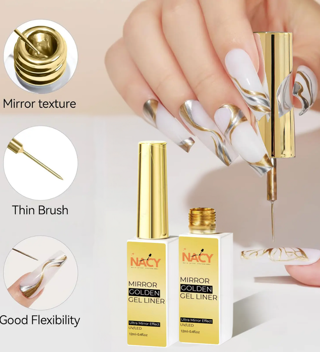 Nacy Metallic Painting Liner Gel Golden Mirror Effect Nail Art 0.4oz
