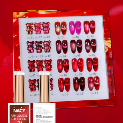 Nacy Red Royal Crystal Cat Eye Collection 12 Colors / w Color Book Display