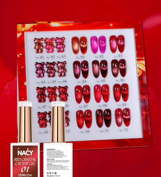 Nacy Red Royal Crystal Cat Eye Collection 12 Colors / w Color Book Display