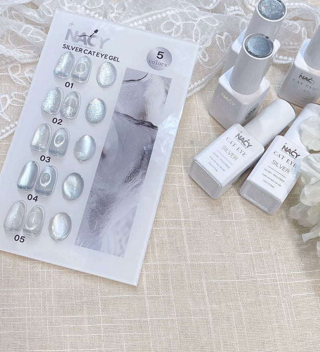 Nacy Silver Moon Cat Eye Gel set 5 Colors / W Color Chart