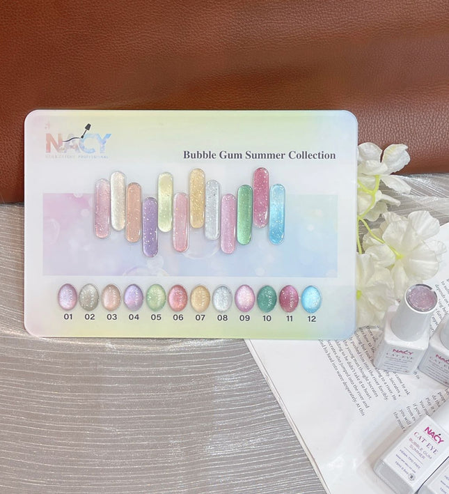 Full Set Nacy Bubble Gum Cat Eye Gel 0.5oz - 12 Colors / Free Chart Display & Magnet