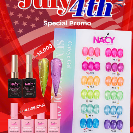 Bundle Set - Nacy Summer Cat Eye Set 12 Colors + 4pcs Top Coat + Water Drop Set