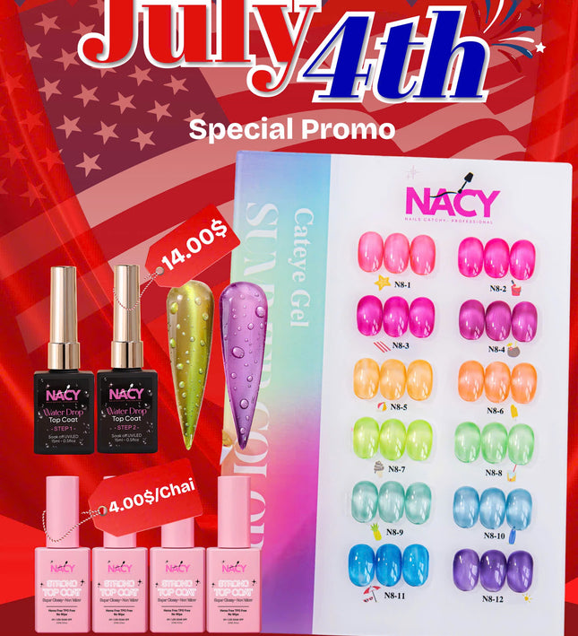 Bundle Set - Nacy Summer Cat Eye Set 12 Colors + 4pcs Top Coat + Water Drop Set