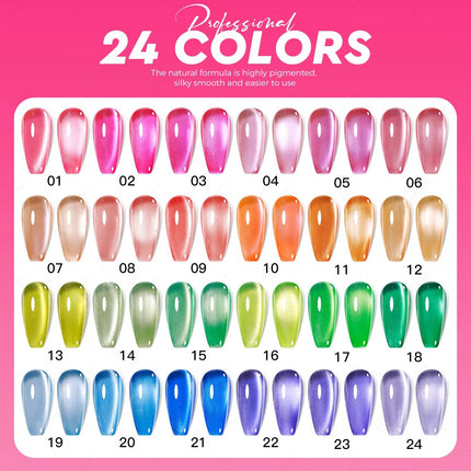 Nacy Neon Jelly Cat Eye Summer Set 24 Colors / Free color chart Book display