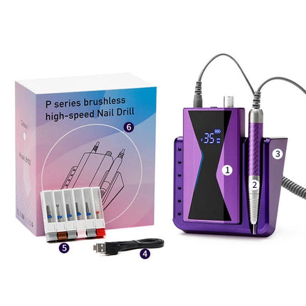 NACY Nail Drill P Series Cordless Rechargeable High Speed w Handpiece - Purple Titanium P60