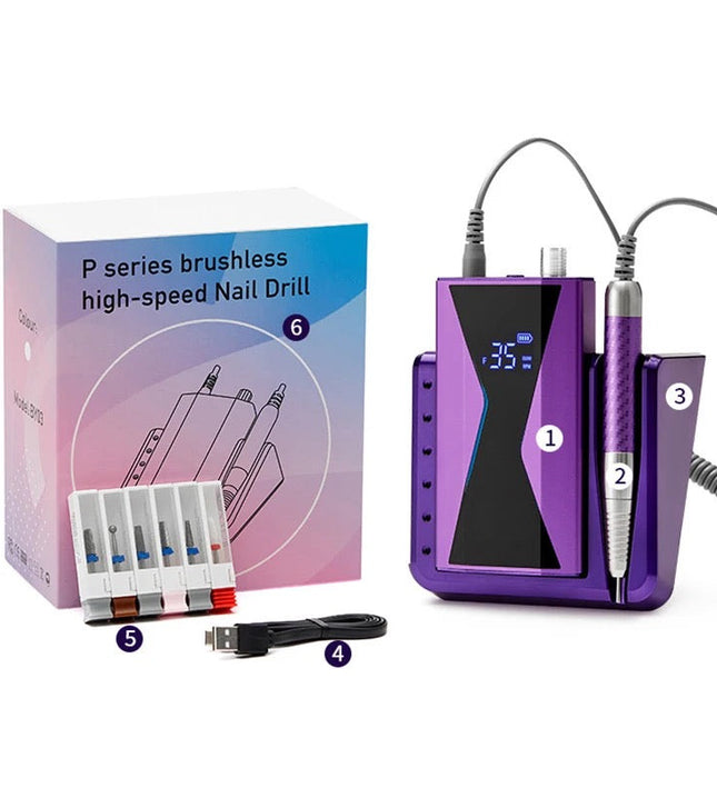 NACY Nail Drill P Series Cordless Rechargeable High Speed w Handpiece - Purple Titanium P60