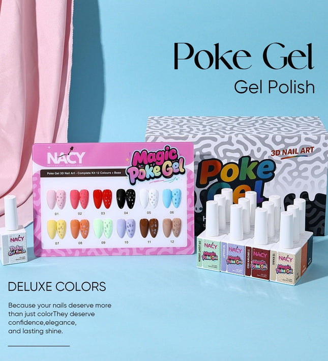 Nacy Poke Gel Full Set 12 Colors 0.5oz + Free Gel Base