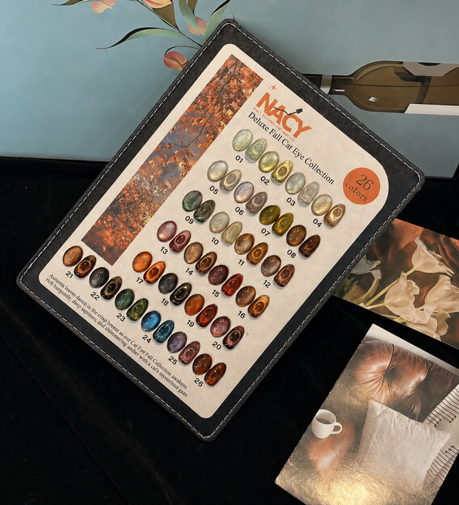 Full Set Nacy Deluxe Fall Cat Eye 26 Colors 0.5oz / Free Display Chart w Magnet & Top Coat