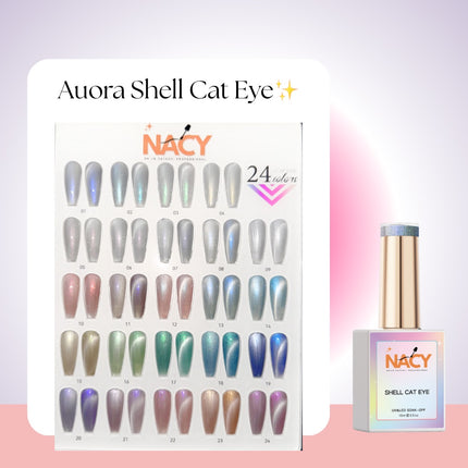 Nacy Seashell Auora Cat Eye Set 24 Colors / Free color chart Book display