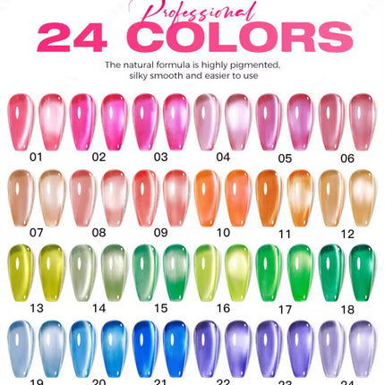 Nacy Neon Jelly Cat Eye Summer Set 24 Colors / Free color chart Book display