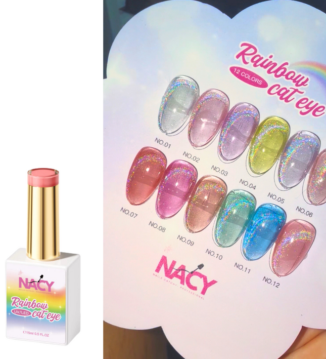 🌈 Nacy Rainbow 12 Colors Cat Eye Gel 0.5oz set/ Free Color Chart Display