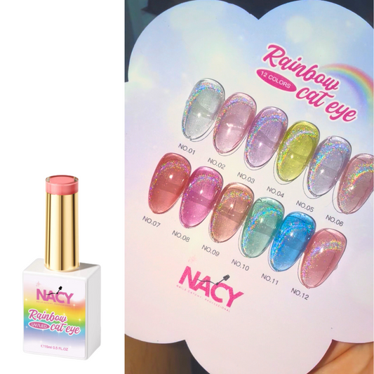 🌈 Nacy Rainbow 12 Colors Cat Eye Gel 0.5oz set/ Free Color Chart Display