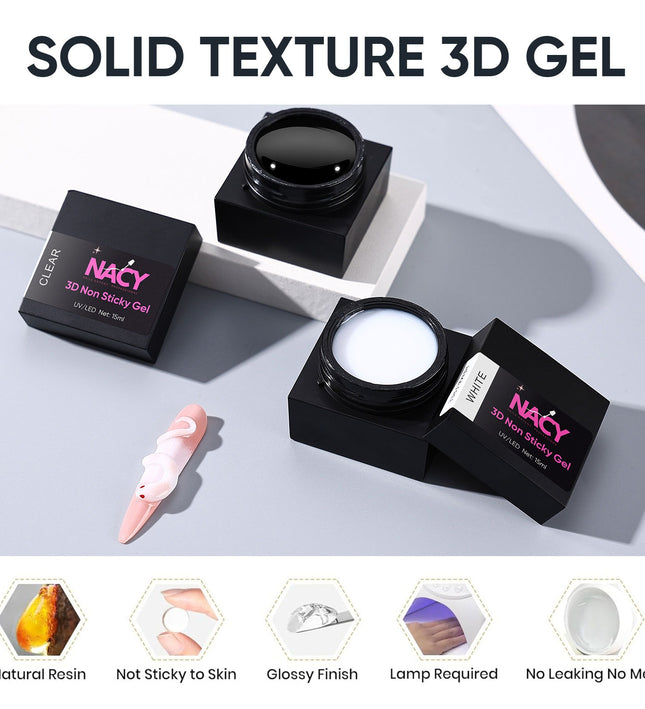Nacy 3D Non Sticky Gummy Gel Art - White Pearl