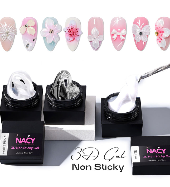 Nacy 3D Non Sticky Gummy Gel Art - White Pearl