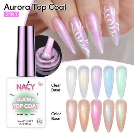 Set Nacy Auora 2in1 Top Coat Gel 0.5oz - 5 Colors