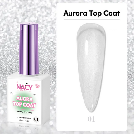 Set Nacy Auora 2in1 Top Coat Gel 0.5oz - 5 Colors