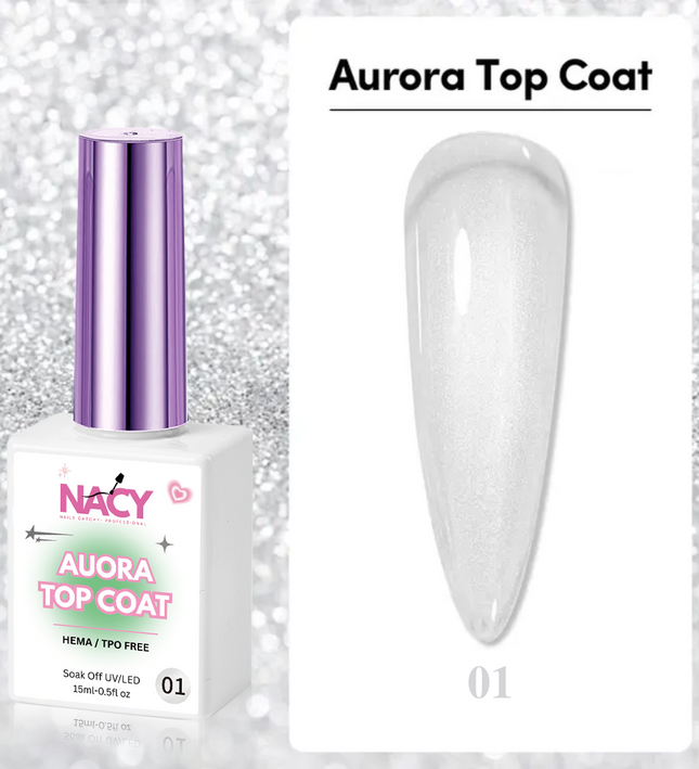 Set Nacy Auora 2in1 Top Coat Gel 0.5oz - 5 Colors