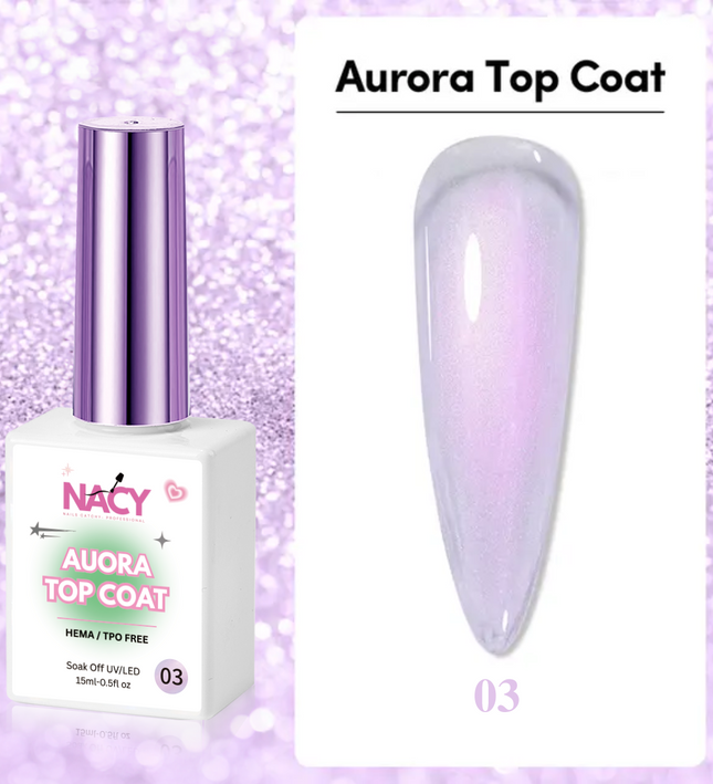 Set Nacy Auora 2in1 Top Coat Gel 0.5oz - 5 Colors