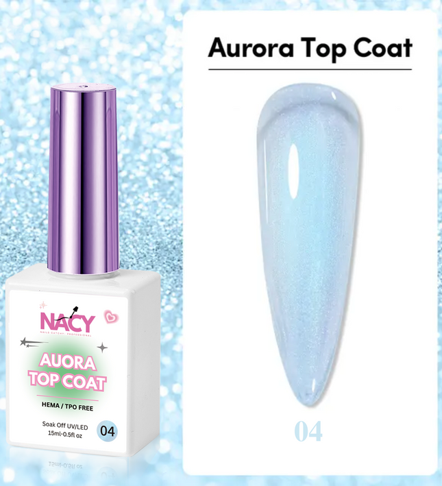 Set Nacy Auora 2in1 Top Coat Gel 0.5oz - 5 Colors