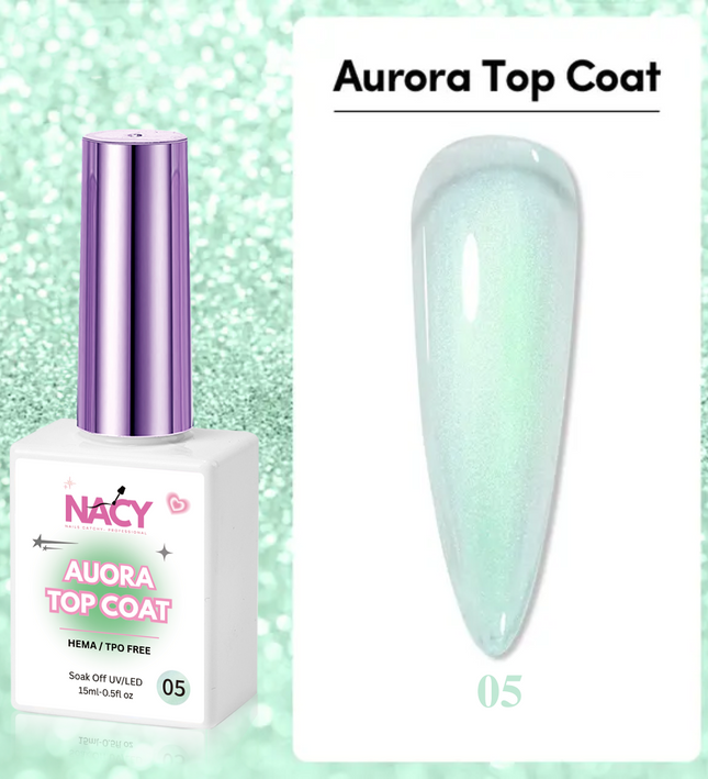 Set Nacy Auora 2in1 Top Coat Gel 0.5oz - 5 Colors