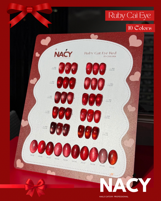 Full Set Nacy Ruby Red Cat Eye Gel 10 Colors 0.5oz- Free Color chart display + Top Coat & Magnet