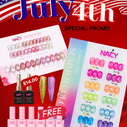 Bundle Set Nacy 24 Colors Set Sakura Cat Eye & Summer Glaze + Water Drop Set & Free 6 Top Coat 0.5oz