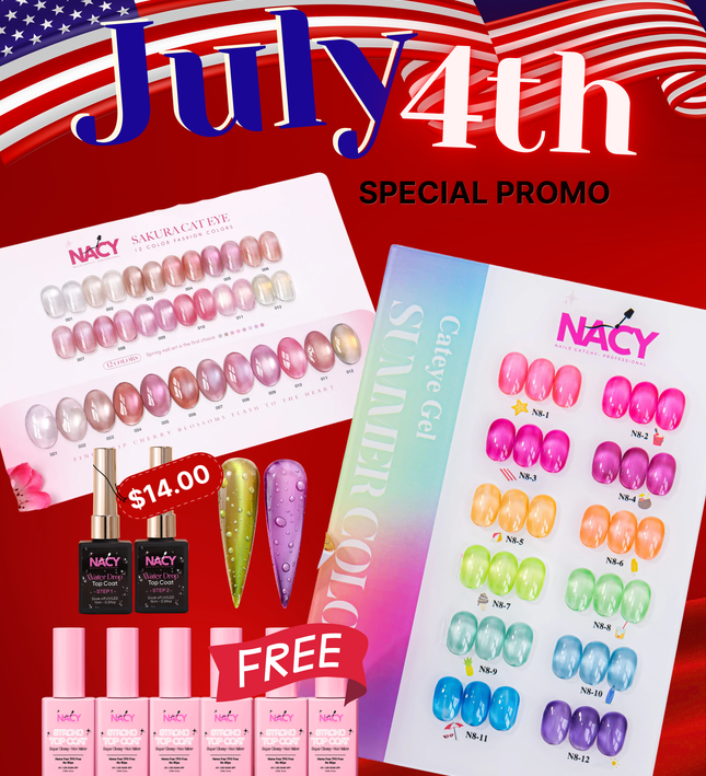 Bundle Set Nacy 24 Colors Set Sakura Cat Eye & Summer Glaze + Water Drop Set & Free 6 Top Coat 0.5oz