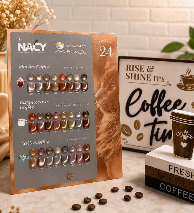 Nacy Full Set Coffee Mocha Crystal Cat Eye Gel 24 Colors / Free 1 Color Chart Display