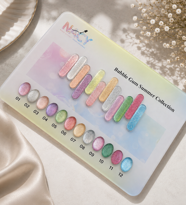 Full Set Nacy Bubble Gum Cat Eye Gel 0.5oz - 12 Colors / Free Chart Display & Magnet