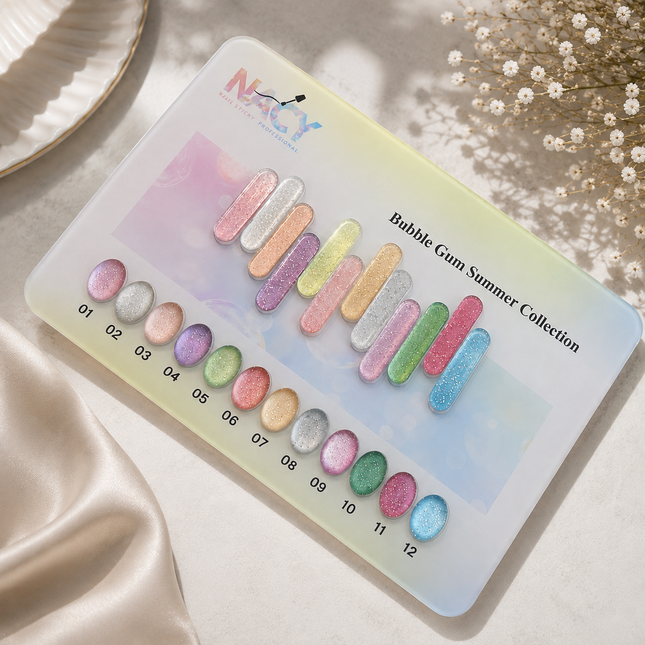 Full Set Nacy Bubble Gum Cat Eye Gel 0.5oz - 12 Colors / Free Chart Display & Magnet