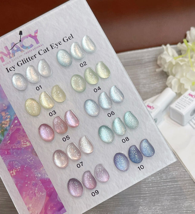 Nacy Full Set Ice Glitter Cat Eye 10 Colors / Free Color Chart Display