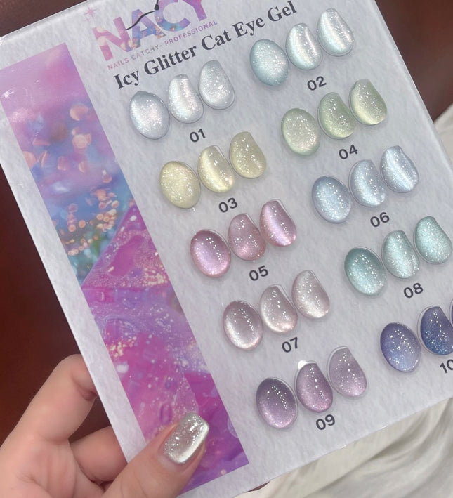 Nacy Full Set Ice Glitter Cat Eye 10 Colors / Free Color Chart Display