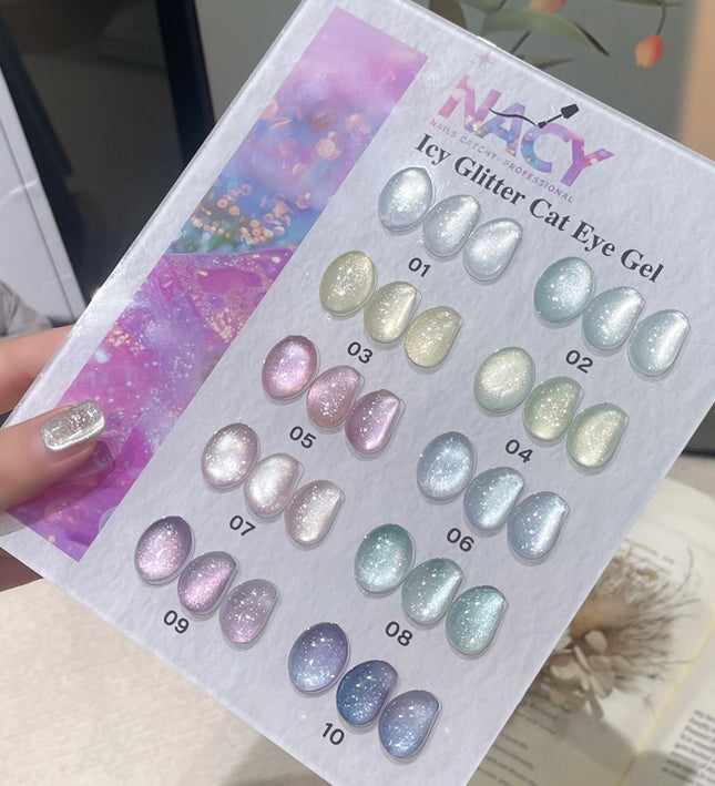 Nacy Full Set Ice Glitter Cat Eye 10 Colors / Free Color Chart Display