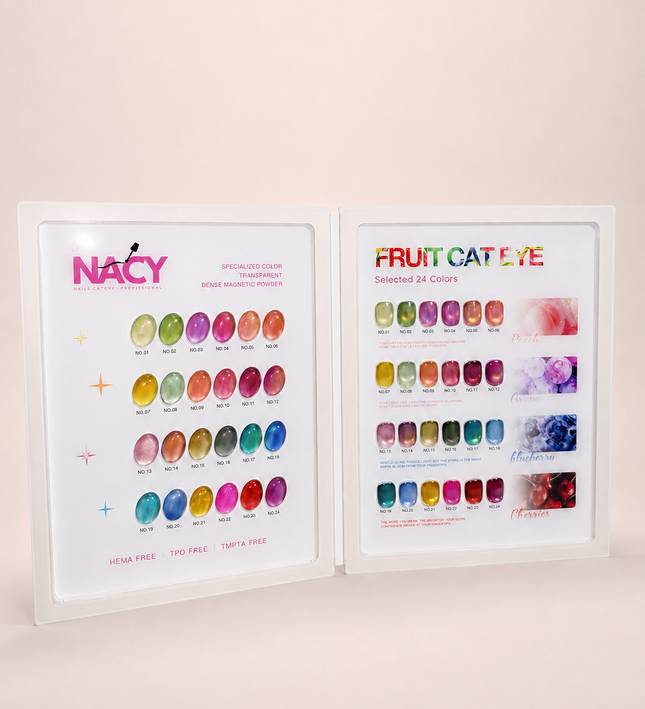 🍓Nacy Fruit Cat Eye 24 Colors Gel 0.5oz Set / Free 1 Color Chart Display HEMA-TPO Free