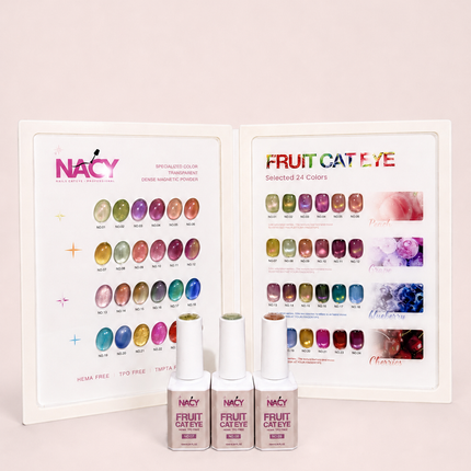 🍓Nacy Fruit Cat Eye 24 Colors Gel 0.5oz Set / Free 1 Color Chart Display HEMA-TPO Free
