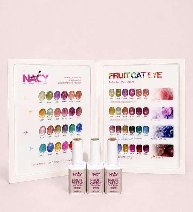 🍓Nacy Fruit Cat Eye 24 Colors Gel 0.5oz Set / Free 1 Color Chart Display HEMA-TPO Free